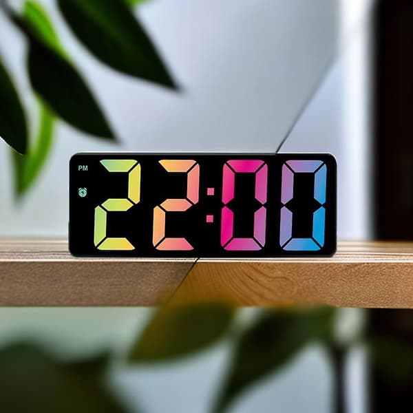Digital väckarklocka - LED-klocka med stor display för sovrum, skrivbord och kontor - Temperaturvisning, Regnbåge Rainbow