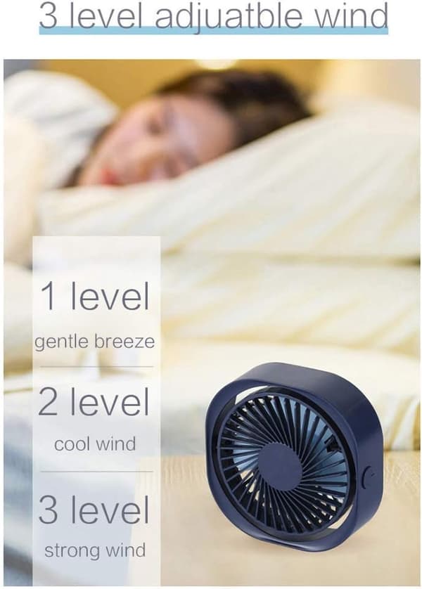USB Mini-bordsfläkt Tyst 25dB 360° rotation 3 hastigheter Bärbar bordsfläkt för hem, kontor, sovrum och resor Blå