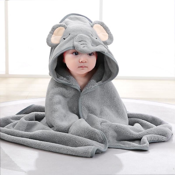 Huvtröja för baby, babybadhanddukfilt för baby, unik djurdesign, ultra mjuk absorberande för pojke och flicka babygåva (1 st, grå)