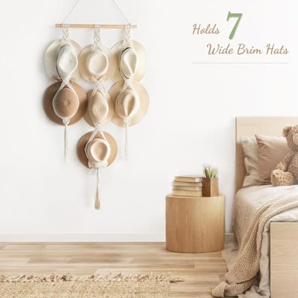 Hat Rack Hat Stand for Wall Cowboy Hat Holder Organizer Display for Wardrobe Hand-Woven Bobo Hanging Hat Organizer Storage