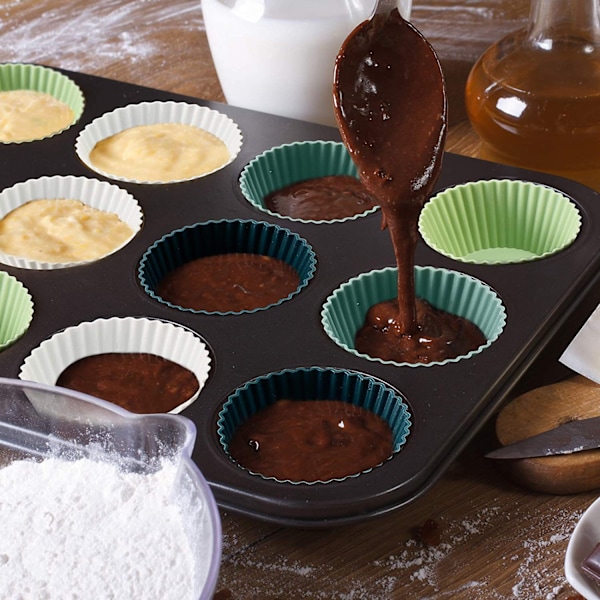 24 Pakk Silikon Bakekopper Gjenbrukbare Muffinsformer Ikke-Klebbende Cup Cake Former Sett Cupcake Silikonforing Standard (4 Farger)