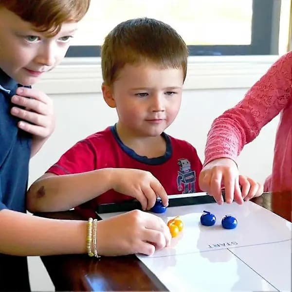 Mini Bordcurlingspill Bærbart Rullbart Interaktivt Familiespill for Barn og Voksne Blå Gul