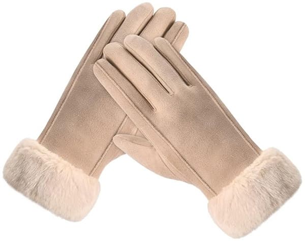 Vinterhandsker til kvinder, fortykket polyester, touchscreen-fingerspidser, vindtæt, til cykling, pendling og vandreture, beige, one size
