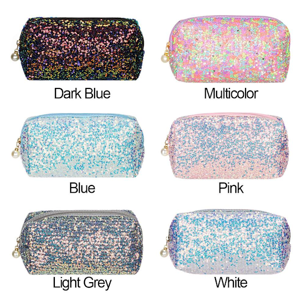 Muoti Glitter Meikkilaukku Suurikokoinen Vetoketjullinen Käsilaukku Blue
