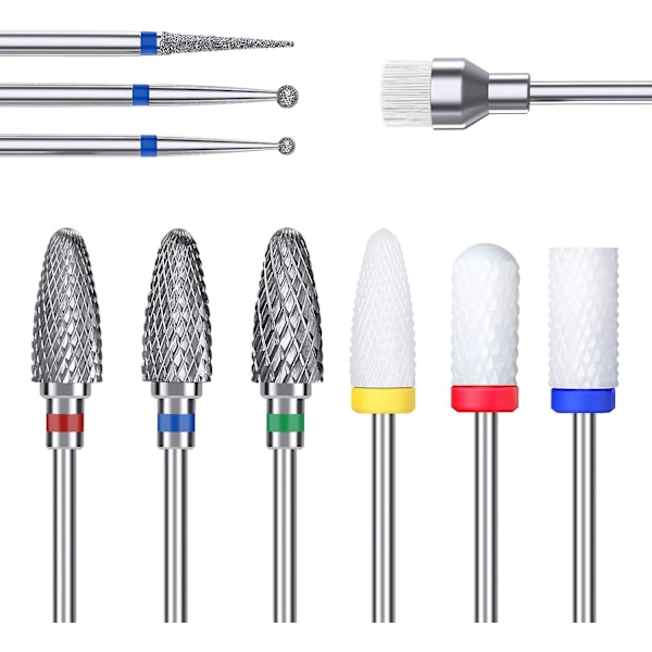 Nagelborr Bits Set, Elektrisk Nagelborr Bits Kit Keramik/volfram/diamant Karbid 3/32 Tum Nagel Bits För Filning Akrylnaglar Gelnaglar Ner Remo