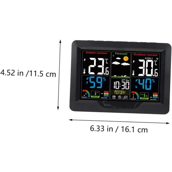Färgskärm Väderklocka med Sensor, Inomhus Termometer och Hygrometer, USB Uppladdningsbart Alarm