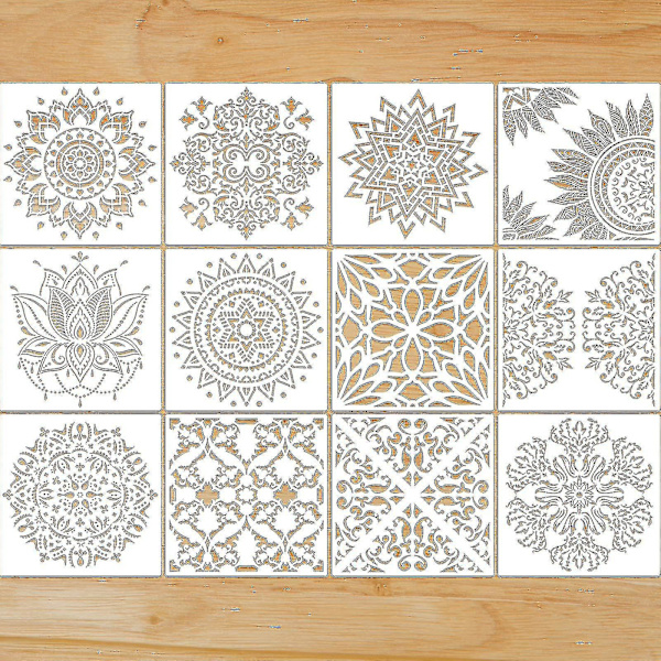 16 st stora återanvändbara mandala stenciler för målning på trä, gör-det-själv-design, 6 tum mallar, scrapbooking, målning för vägg