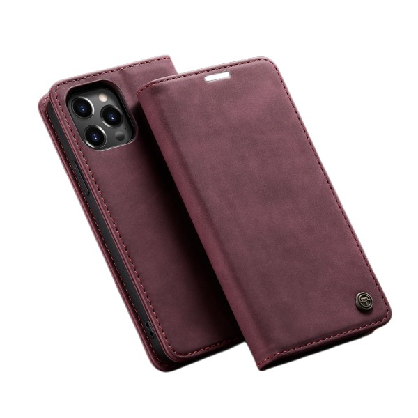 Case i läder Flip case lämplig för iPhone/Samsung/Xiaomi wine red