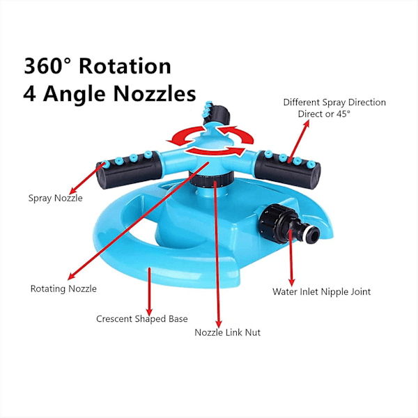 Havevandssprinkler, Automatisk Plænesprinkler, 3 Arme Plænesprinkler, 360 Roterende Sprinkler Til Plæne