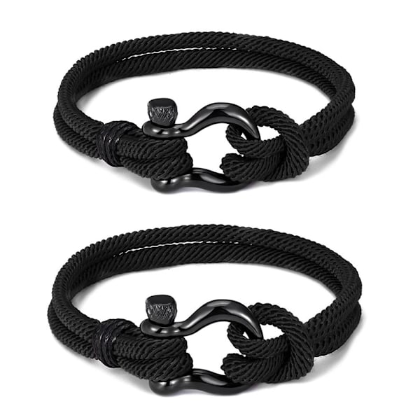 2 svarta nautiska armband för män, handgjorda av nylonrep, flätade