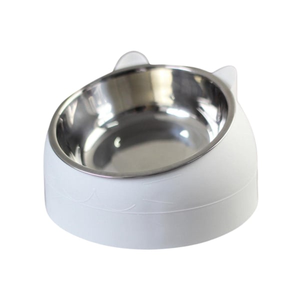 Pet Feeder Raised Water Food Feeder Stainless Steel Tilted Elevated Drinking Non Slip Single Bowl for Cat Dog for Small White