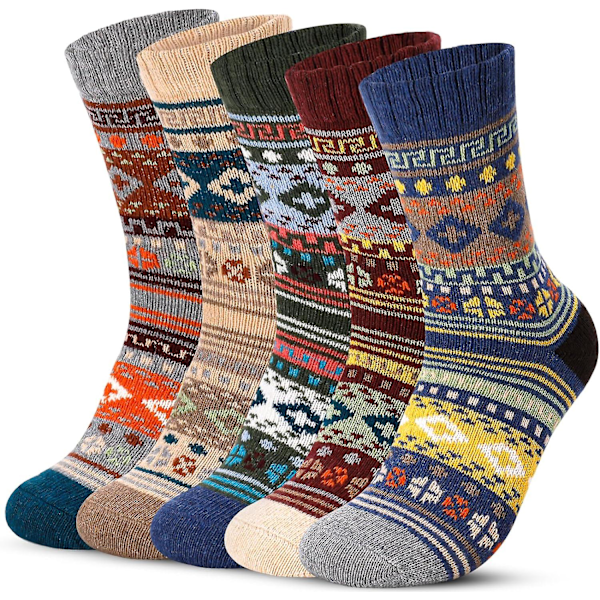 5 Pairs Women Thermal Socks - Scandi-boho Winter Walking Socks, Cozy Gifts