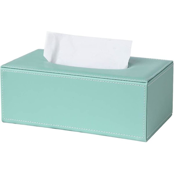 Rektangulär läder servettlåda (mintgrön)