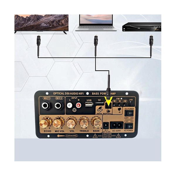 D50 förstärkarkort med optisk ljud Bluetooth-förstärkare Usb Fm-radio Tf-spelare Diy-ljud subwoofer för