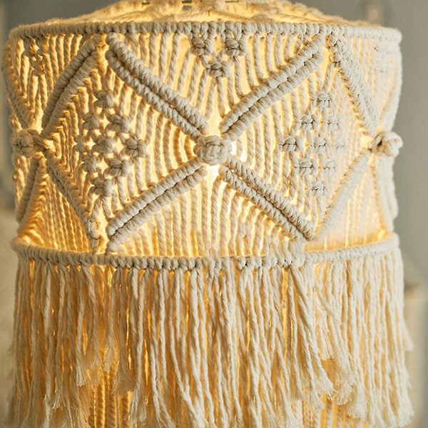 Handgjord väggbonad lampskärm Bohemia Macrame Boho Decor Handcraft Tassel Tapestry Bakgrund He