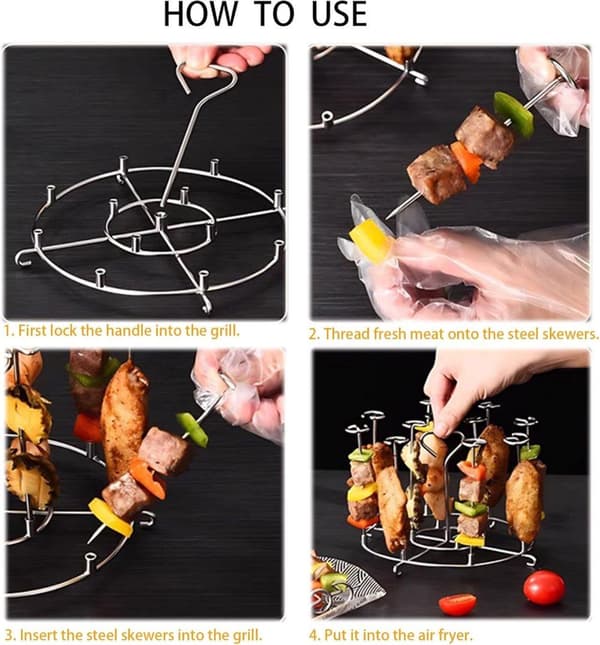 Grillspydstativ 304 Rustfrit Stål - Kompatibelt Med Airfryer