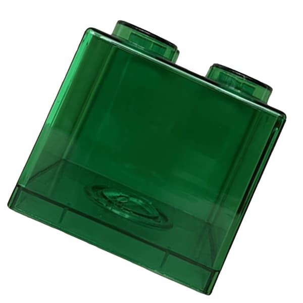 Transparent sparegris 8,9x9,2cm - Rektangulær byggeform sparebøsse grøn