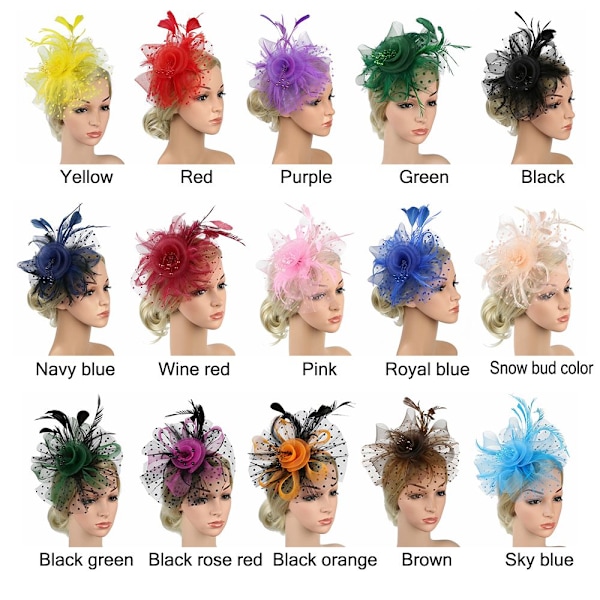 Party Hårbøyle Bryllup Cocktail Mesh Blomst Fjær Hårspenne Snow bud color