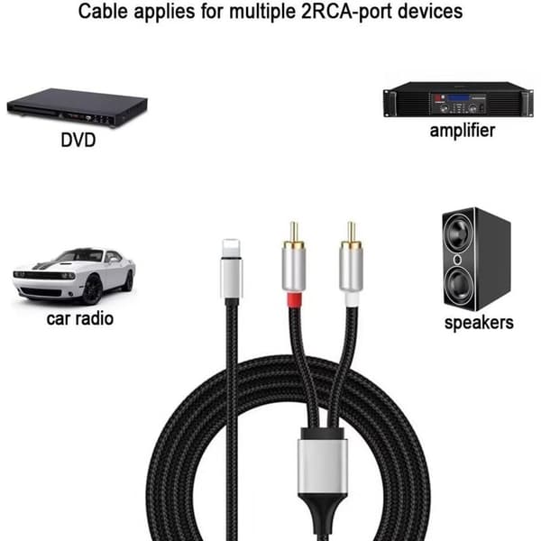 RCA-kabel til iPhone, Lightning til RCA-kabel til iPhone iPad Tablet, Stereo Aux-lydadapter til bil hjemmebiograf effektforstærker, 1M