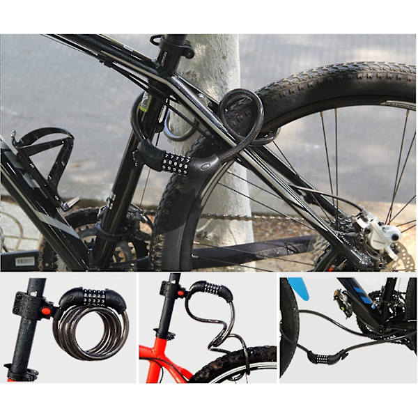 Cykellås Hög Säkerhet 5-siffrig Återställbar Kombinationslås Spiralkabel Lås Bäst För Cykel