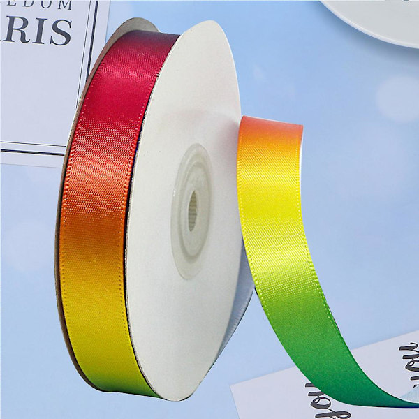 1 rulle regnbågsband Hög densitet Gradient Polyesterband Färgglad presentförpackningsremsa DIY Bakningsförpackningsband för hemmet Butik (22M Lång 2CM Bredd