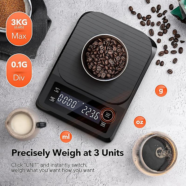 Digital Kaffeskala med Timer - Espressoskala för Häll över Droppmaskin 0,1g Hög Precisionsskala