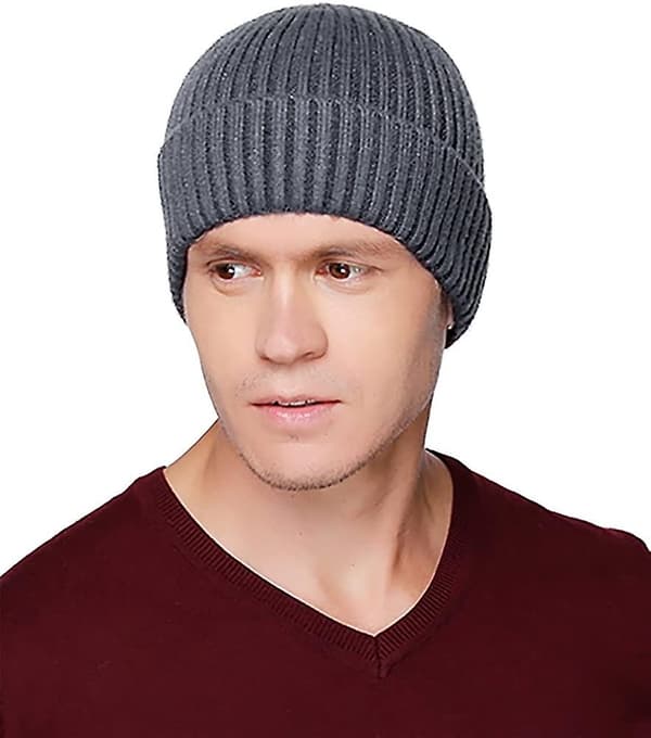 Ullvinterhattar för män, stickad mössa, varm, baggy mössa mörkgrå Dark Gray