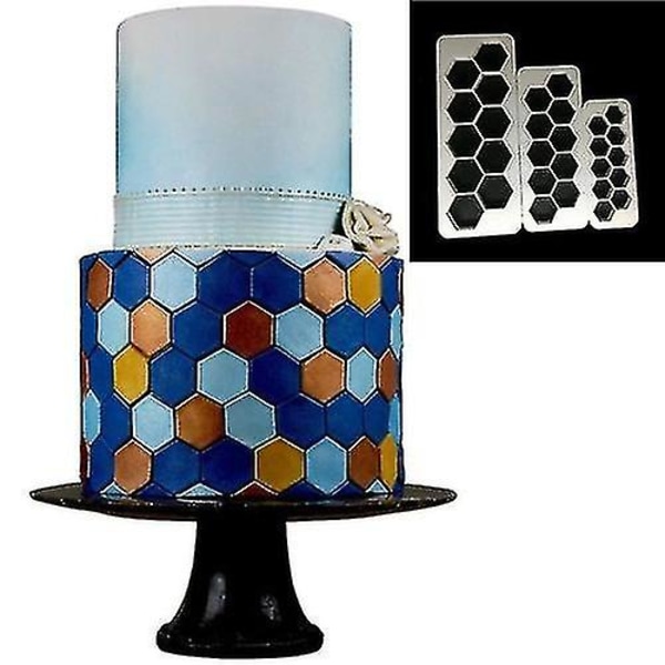 2-pack Chocolate Cake Geometric Puzzle Embossing Strips Basic Graphic Print Cookie Cutter Utensils (hexagons)