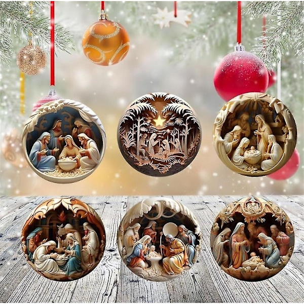 6 st Nativity Julgran Hänge Jesus Kristus Hängande Prydnader 2d Nytt År Akryl Utsökt Inomhus Nativity Scene Decor