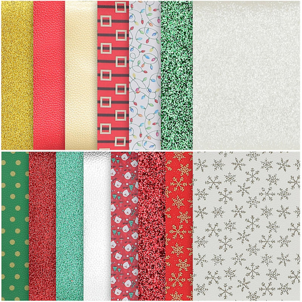 15Pcs Christmas Leather Fabric Sheet Glitter Printed Jewelry Making Sheet