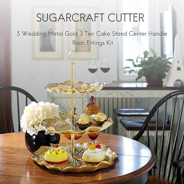 5 Bröllop Metall Guld 3 Tier Cake Stand Center Handtag Stänger Beslag Kit -t