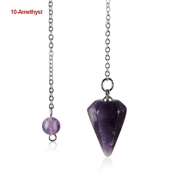 Luonnon parantava jalokiviriipus koru Reiki pyramidi kuusikulmainen heiluri ketjuriipus amuletti 10-Amethyst
