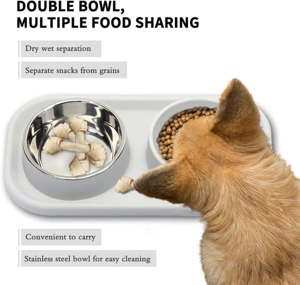 Slow Feeder-hundskål med dubbelsidig slickmatta i silikon, matskål i rostfritt stål för torrfoder och våtfoder, för små, medelstora och stora hundar
