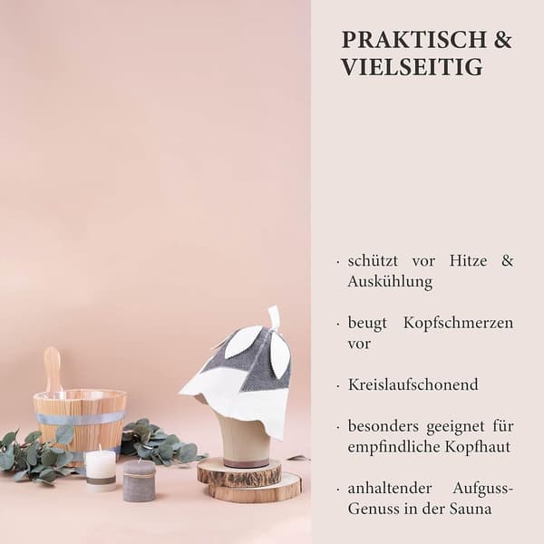 Saunahette, Unisex 100 % ullfilt varmeisolasjon og hårbeskyttelse, for saunasesjoner, klokkemotiv, hvit