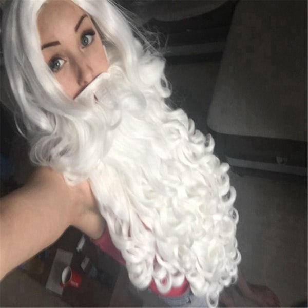 Jule Cosplay Parykk Skjegg Julenisse Skjegg Parykk Hvit Krøllete Langt Syntetisk Hår Voksen Cosplay