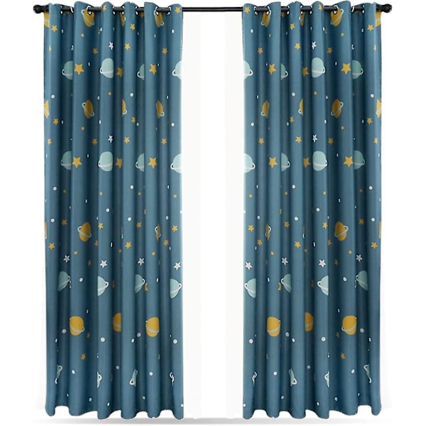 2 st blå planetgardiner, mörkläggningsgardiner för barn, polyester mörkläggningsgardiner tecknad blå planeter sovrumsgardiner för sovrum, barnrum