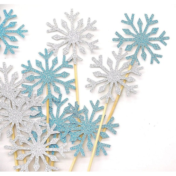 20 st bröllopstårta dekoration frysta cupcake toppers tandpetare, silver/blå/snö