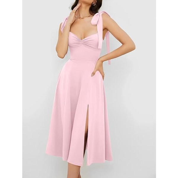 Vintage korsettklänning för kvinnor Sweetheart Halsring Knytband Slits Ärmlös gunga Elegant midi party cocktailklänning Pink XL