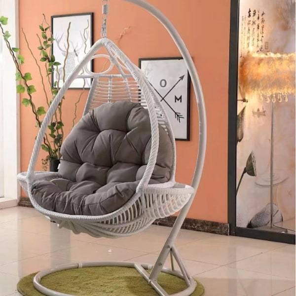 Trädgård Inomhus Hängande Äggformad Gung Hammock Stol Sits Förtjockad Kudde (120*80 Standardmodell, Vit)