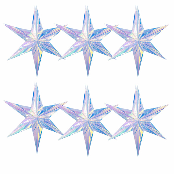 6-pack Iridescent Ornament Star Hängande Dekorationer Hexagon Star Clear Foil Dekorativ Regnbåge för Bröllopsdusch Bröllop