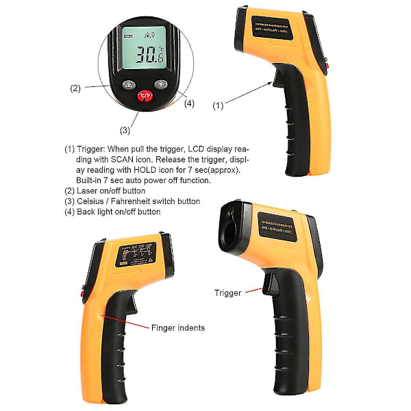 Infraröd termometer, beröringsfri digital lasertemperaturpistol -58f till 716f (-50c till 380c) med LCD-display