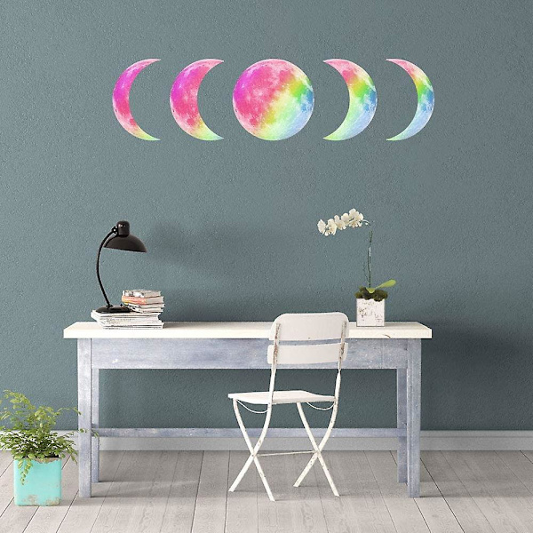 5 stk. Glow In The Dark Wall Ceiling Moon Phase 30cm Sticker, Decal Stickers Til Lunar Phase