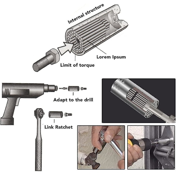 2-pak Universal Sokkel, Sokkelnøkkelsett Gator Grip 7-19mm Multifunksjonelt Håndverktøy Auto Industri Universal Reparasjonsverktøy