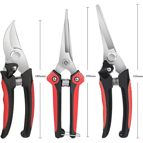 Beskärare - 3-delad sekatör ergonomisk sekatör - sekatör med rostfritt stålblad för grenar, blommor, rosor, frukter, växter, bonsai