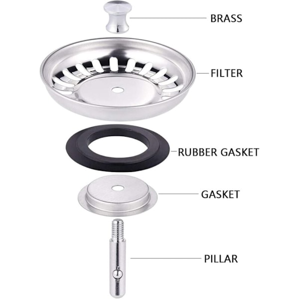 Køkkenvaskfilter, Vaskprop, Rustfrit Stål Vaskfilter, Rustfrit Stål Vaskprop, Kompatibel med de fleste vaske (Diameter: 78mm)