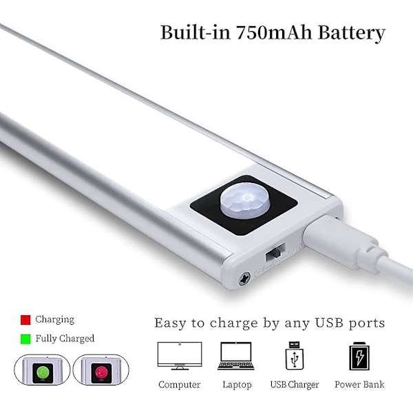 2 stk. skaplampe 31 LED. Trådløs LED-stripe. USB-oppladbar induksjonsnattlys