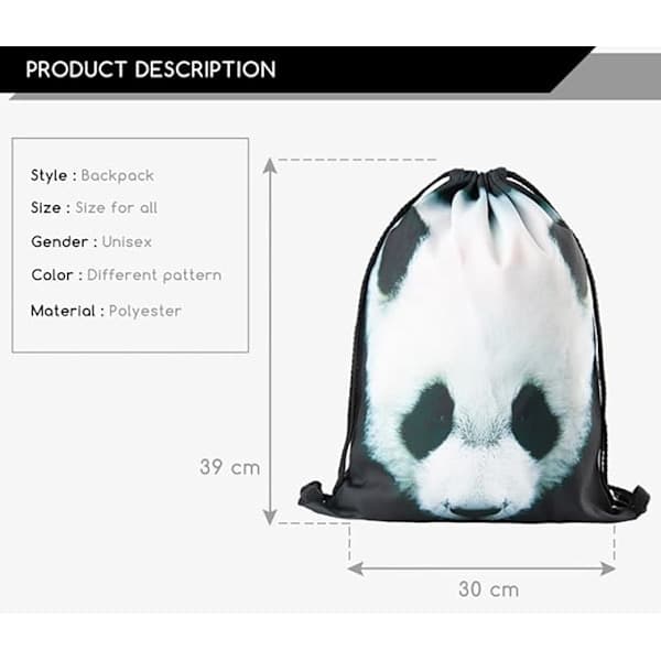 Drawstring Bags Waterproof Drawstring Adjustable Lightweight Gym School Drawstring Backpack for Sports (Panda)