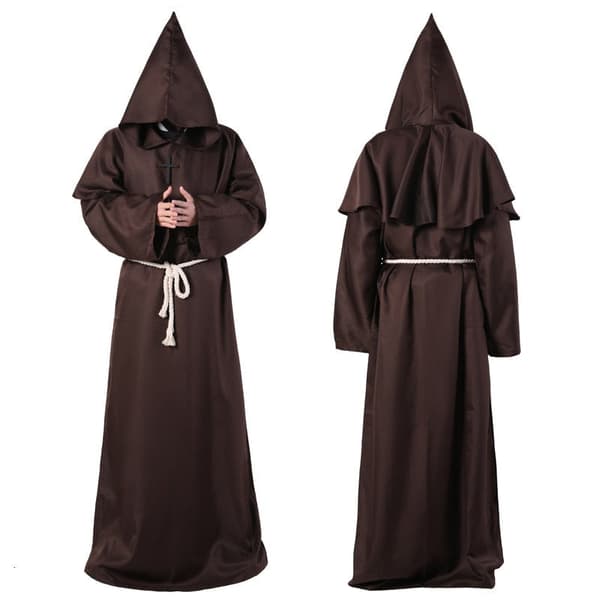 Halloweenkostume middelalderlig munkekåbe til voksne sort Black S