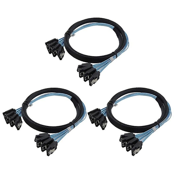 3x SATA-kabel, høy hastighet 6 Gbps, 4 porter/sett, høy kvalitet for server, 0,5 meter