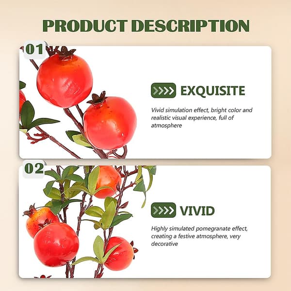 2 stk. Simulerede Granatæblegrene Skum Granatæble Stilke Scene Layout Rekvisitter
